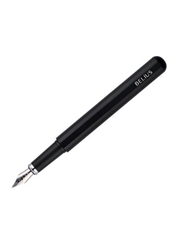 Stylo-plume et etui en simili cuir belius space b monochrome sans agrafe encre bleue coloris noir dans coffret cadeau.