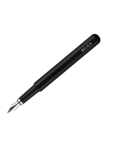 Stylo-plume et etui en simili cuir belius space b monochrome sans agrafe encre bleue coloris noir dans coffret cadeau.