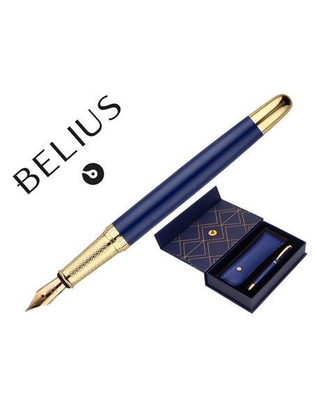 Stylo-plume et etui simili cuir belius soiree alum. Details et attributs or encre bleue col. Bleu marine coffret cadeau.