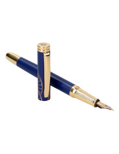 Stylo-plume et etui simili cuir belius soiree alum. Details et attributs or encre bleue col. Bleu marine coffret cadeau.
