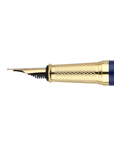 Stylo-plume et etui simili cuir belius soiree alum. Details et attributs or encre bleue col. Bleu marine coffret cadeau.