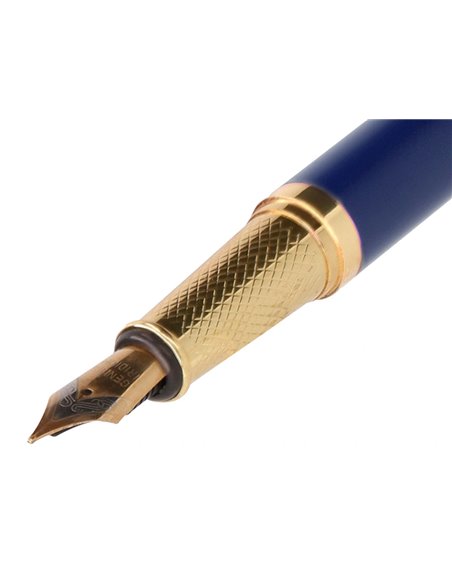 Stylo-plume et etui simili cuir belius soiree alum. Details et attributs or encre bleue col. Bleu marine coffret cadeau.