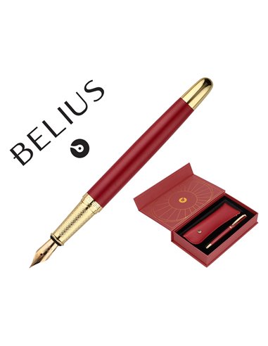 Stylo-plume et etui simili cuir belius soiree alum. Details et attributs or encre bleue coloris bordeaux coffret cadeau.