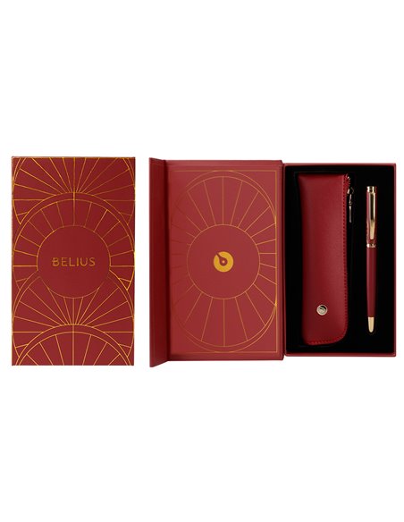 Stylo-plume et etui simili cuir belius soiree alum. Details et attributs or encre bleue coloris bordeaux coffret cadeau.
