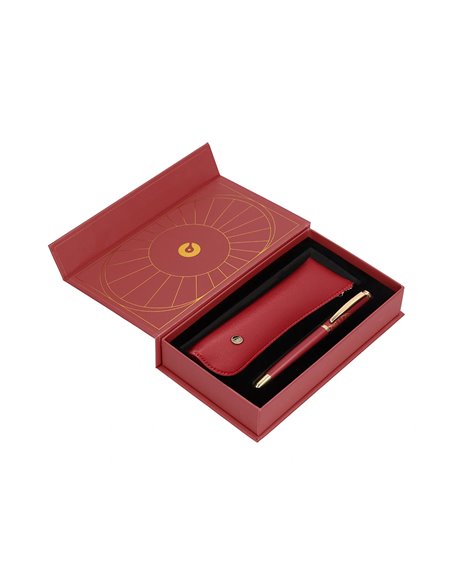 Stylo-plume et etui simili cuir belius soiree alum. Details et attributs or encre bleue coloris bordeaux coffret cadeau.
