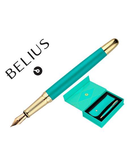 Stylo-plume et etui simili cuir belius soiree alum. Details et attributs or encre bleue coloris turquoise coffret cadeau.