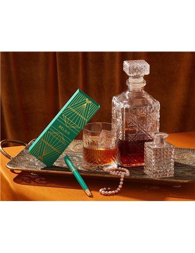 Stylo-plume et etui simili cuir belius soiree alum. Details et attributs or encre bleue coloris turquoise coffret cadeau.