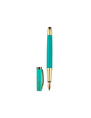 Stylo-plume et etui simili cuir belius soiree alum. Details et attributs or encre bleue coloris turquoise coffret cadeau.