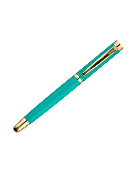 Stylo-plume et etui simili cuir belius soiree alum. Details et attributs or encre bleue coloris turquoise coffret cadeau.