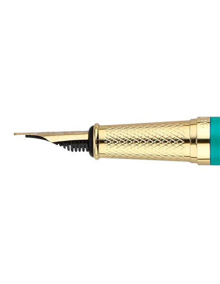 Stylo-plume et etui simili cuir belius soiree alum. Details et attributs or encre bleue coloris turquoise coffret cadeau.
