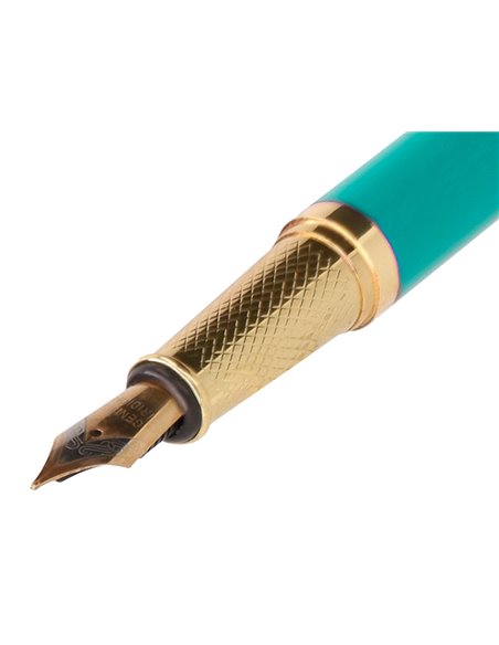 Stylo-plume et etui simili cuir belius soiree alum. Details et attributs or encre bleue coloris turquoise coffret cadeau.