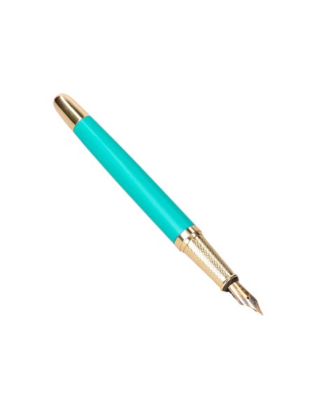 Stylo-plume et etui simili cuir belius soiree alum. Details et attributs or encre bleue coloris turquoise coffret cadeau.