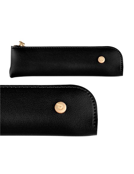 Stylo-plume et etui simili cuir belius soiree aluminium details et attributs or encre bleue coloris noir coffret cadeau.