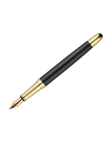 Stylo-plume et etui simili cuir belius soiree aluminium details et attributs or encre bleue coloris noir coffret cadeau.