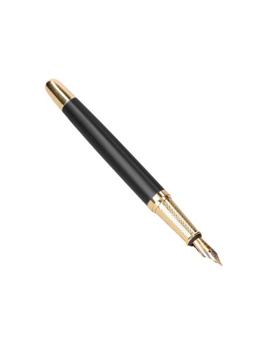 Stylo-plume et etui simili cuir belius soiree aluminium details et attributs or encre bleue coloris noir coffret cadeau.