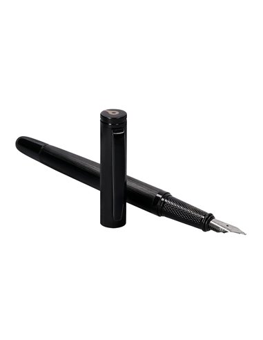 Stylo-plume et flacon d'encre belius origen aluminium brosse encre noire coloris noir dans coffret cadeau.