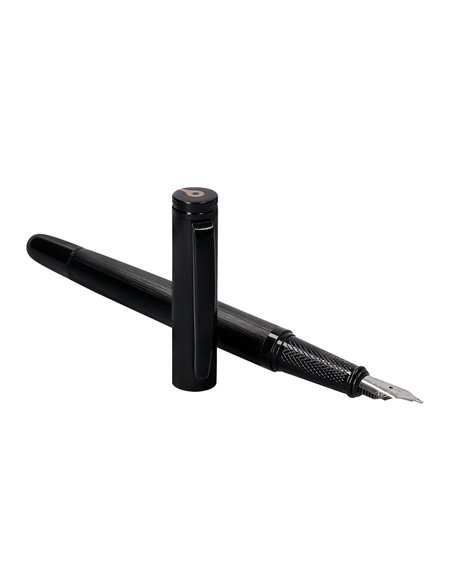Stylo-plume et flacon d'encre belius origen aluminium brosse encre noire coloris noir dans coffret cadeau.