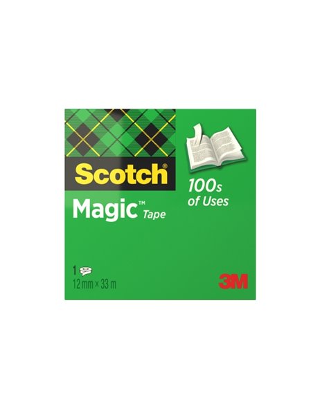 Ruban adhésif invisible Scotch Magic - 12 mm x 33 m - Couleur transparente