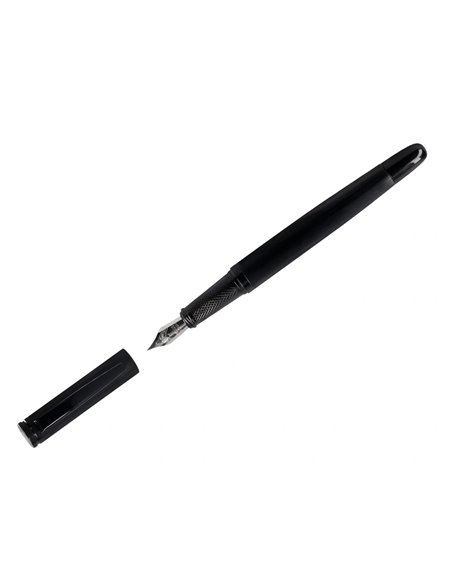 Stylo-plume et flacon d'encre belius origen aluminium brosse encre noire coloris noir dans coffret cadeau.