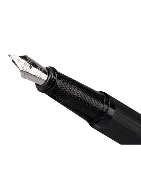 Stylo-plume et flacon d'encre belius origen aluminium brosse encre noire coloris noir dans coffret cadeau.