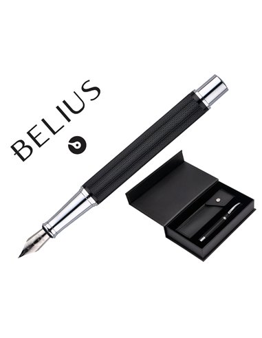 Stylo-plume etui simili cuir belius turbo alum. Texture pointillee attributs argent encre bleue col. Noir coffret cadeau.