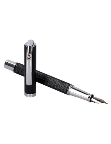Stylo-plume etui simili cuir belius turbo alum. Texture pointillee attributs argent encre bleue col. Noir coffret cadeau.