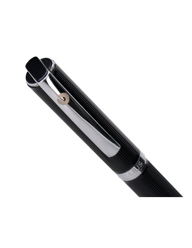 Stylo-plume etui simili cuir belius turbo alum. Texture pointillee attributs argent encre bleue col. Noir coffret cadeau.