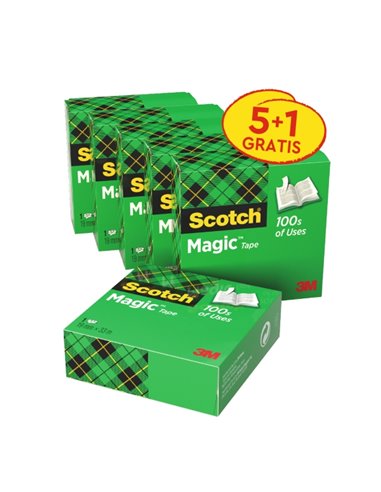 Ruban adhésif invisible Scotch Magic, lot de 6 – 19 mm x 33 m – 5 – 1 offert – Transparent