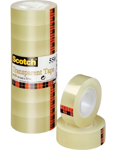 Lot de 8 rubans adhésifs Scotch - 19 mm x 33 m - Couleur transparente
