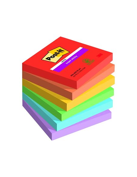 Bloc notes post-it super sticky collection playful 76 x 76mm 6 blocs 90 feuilles.