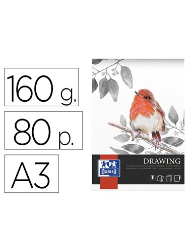 Bloc drawing oxford endosse feuilles detachables a3 80 pages 160g.