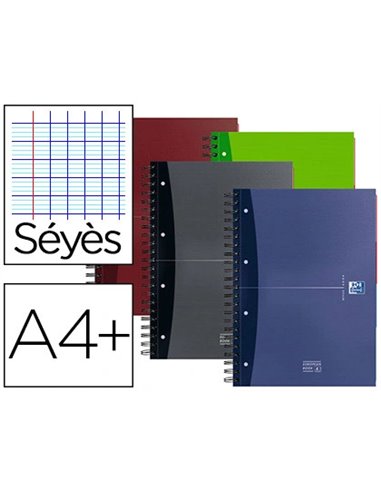 Cahier trieur oxford european book optik paper couverture rembordée a4+ 24x32cm 240 pages perforées 90g séyès 4 trous.