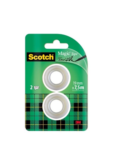 Ruban adhésif invisible Scotch Magic, lot de 2 - Recharge - 19 mm x 7,5 m - Transparent