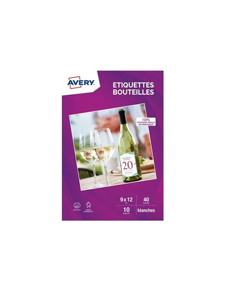 Etiquette avery blanc 12x9cm pour bouteille jet d encre paquet de 40.
