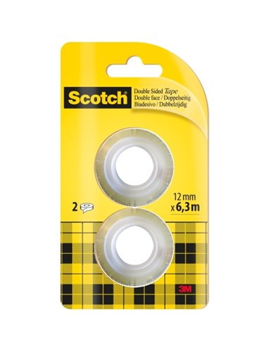 Ruban adhésif double face Scotch (lot de 2) - Recharge - 12 mm x 6,3 m - Transparent