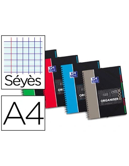 Cahier spirale oxford organiser book optik paper couverture pp a4 160 pages séyès détachables 4 trous.