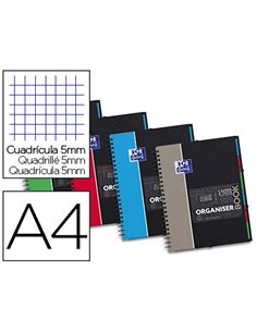 Cahier spirale oxford organiser book optik paper couverture pp a4 160 pages 5x5mm détachables 4 trous.