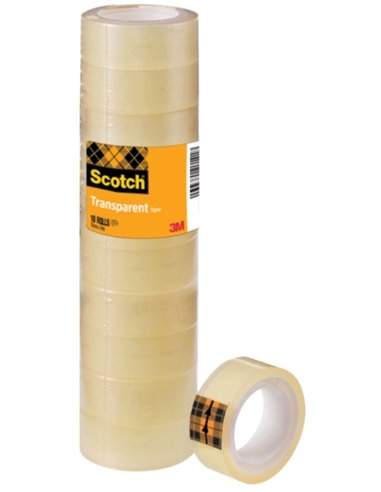 Lot de 10 rubans adhésifs Scotch - 15 mm x 10 m - Couleur transparente