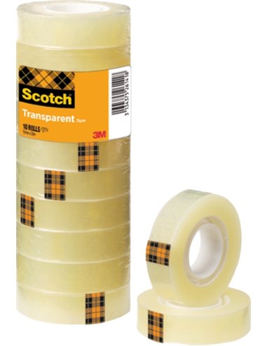 Lot de 10 rubans adhésifs Scotch - 15 mm x 33 m - Couleur transparente