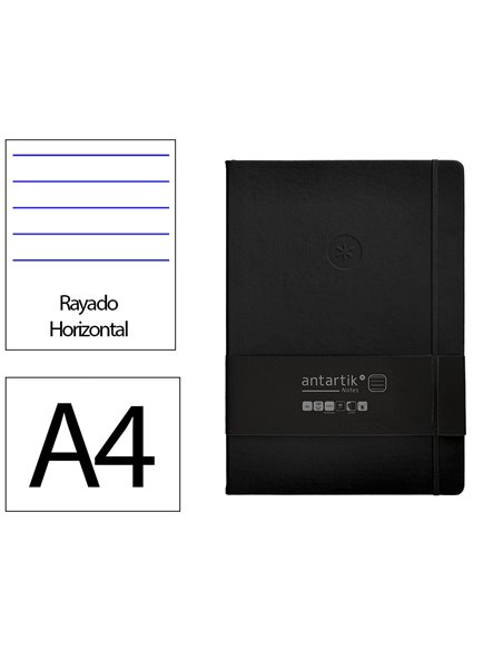 Carnet a4 antartik notes lignecouverture rigide fermeture elastique 100 pages 80gr coloris noir.