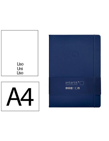 Carnet a4 antartik notes papier uni ivoire couverture rigide fermeture elastique 100pages 80gr coloris bleu marine.