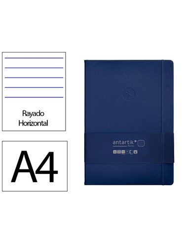 Carnet a4 antartik notes lignecouverture rigide fermeture elastique 100 pages 80gr coloris bleu marine.