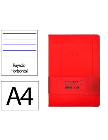 Carnet a4 antartik notes lignecouverture rigide fermeture elastique 100 pages 80gr coloris rouge.