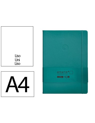 Carnet a4 antartik notes papier uni ivoire couverture rigide fermeture elastique 100pages 80gr coloris vert paon.