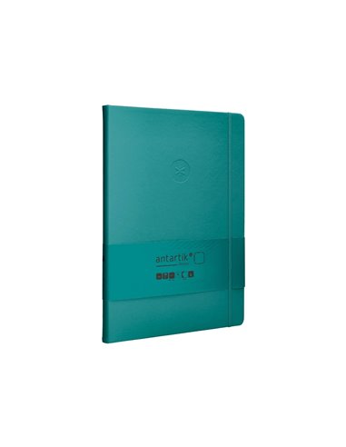 Carnet a4 antartik notes papier uni ivoire couverture rigide fermeture elastique 100pages 80gr coloris vert paon.