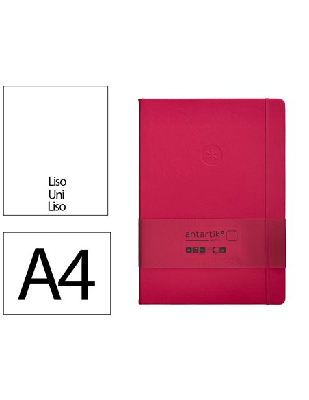 Carnet a4 antartik notes papier uni ivoire couverture rigide fermeture elastique 100pages 80gr coloris framboise.