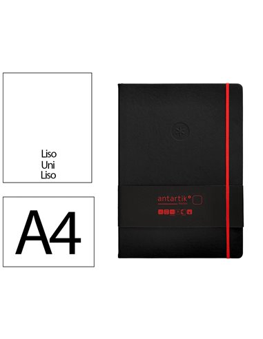Carnet a4 antartik notes papier uni ivoire couverture rigide fermeture elastique rouge 100 pages 80gr coloris noir.