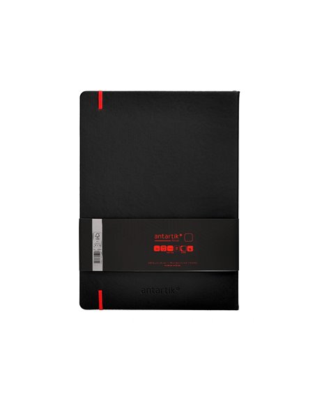 Carnet a4 antartik notes papier uni ivoire couverture rigide fermeture elastique rouge 100 pages 80gr coloris noir.