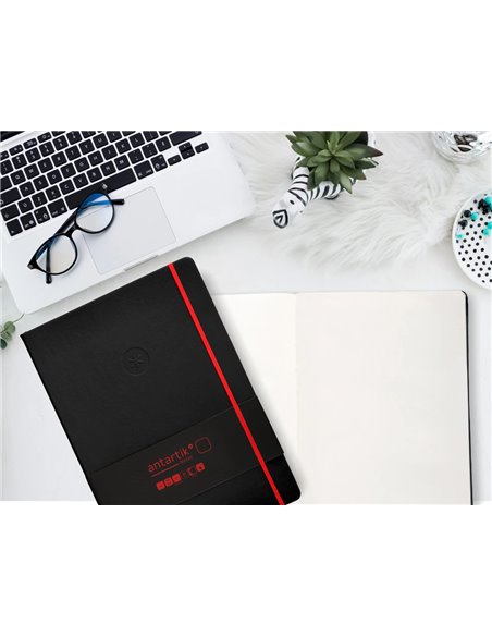 Carnet a4 antartik notes papier uni ivoire couverture rigide fermeture elastique rouge 100 pages 80gr coloris noir.