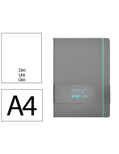 Carnet a4 antartik notes papier uni ivoire couverture rigide fermeture elastique turquoise 100 pages 80gr coloris gris.